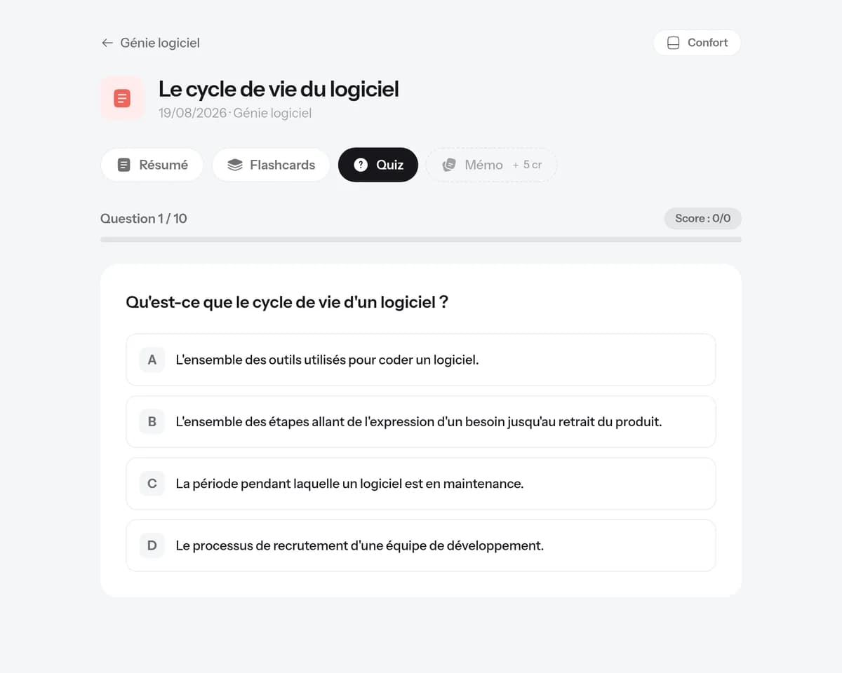 Un quiz à quatre propositions généré depuis un cours